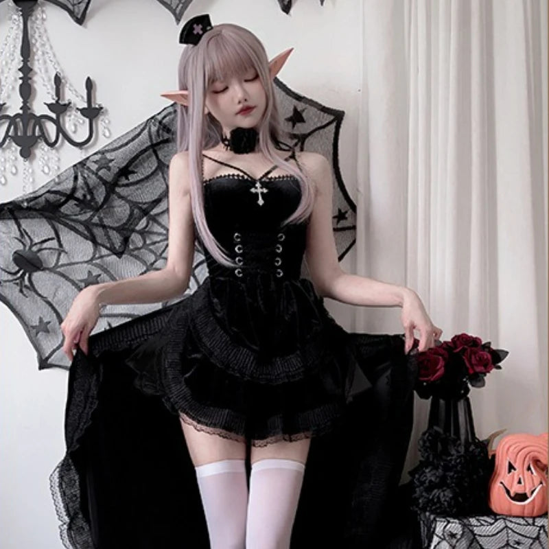 Sexy Lingerie Cosplay Dark Gothic Halloween Costume Ladies Dress Dovetail Witch Vampire Bride Performance Costume Red Suit