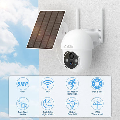 ANRAN 5MP 2K Solar Camera Rechargeable Battery PIR Humanoid Detection Outdoor PTZ Wireless WIFI Camera Full Color Night Vision