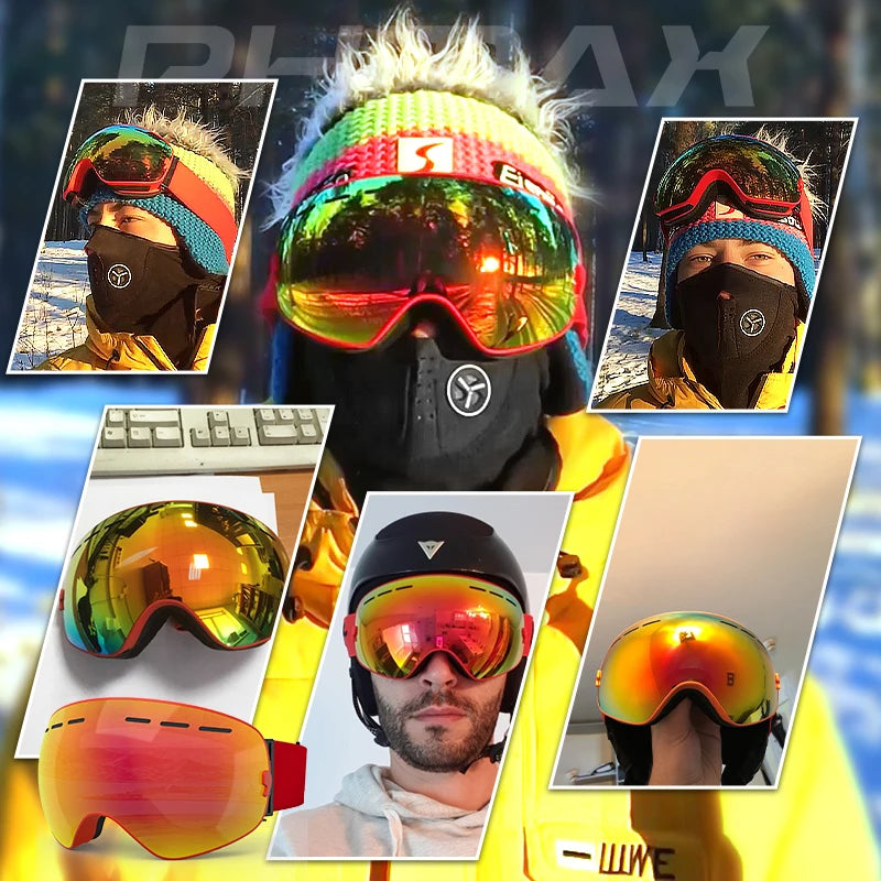 PHMAX Ski Goggles Men Snowboard Glasses Women Winter Outdoor Snow Sunglasses UV400 Double Layers Lens Anti-Fog Skiing Goggles