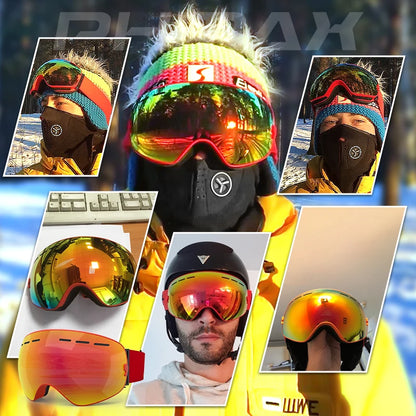 PHMAX Ski Goggles Men Snowboard Glasses Women Winter Outdoor Snow Sunglasses UV400 Double Layers Lens Anti-Fog Skiing Goggles