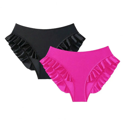 Women Swimming Trunks High-Waisted Ruffle Trim Bikini Bottoms with Tummy Control Quick-Drying Swimwear Beachwear