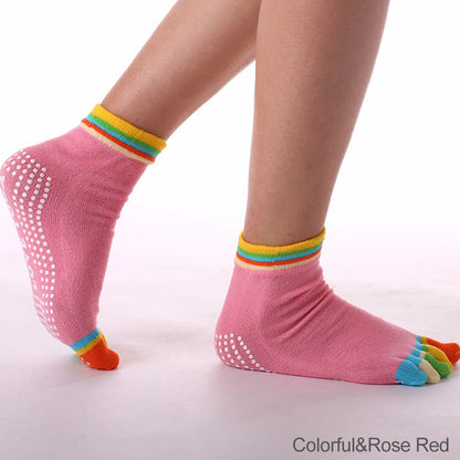 Women Colorful Yoga Socks Non-Slip Ladies Dance Socks Cotton Healthy Sports Five-toed Socks
