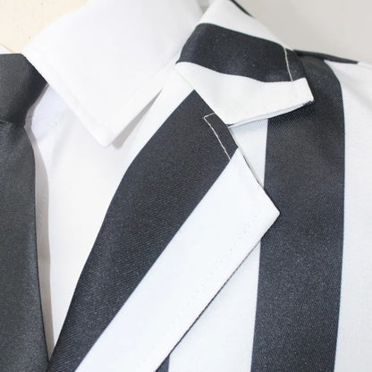 Anime Cosplay Beetle Juicee Men Black and White Striped Suit Scary Halloween Costumes Tie Shirt for Cosplay Party