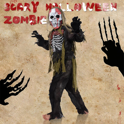 2025 New Arrival Scary Boy Burning Creepy Dead Halloween Fancy Dress Up Kids Skeleton Zombie Costume