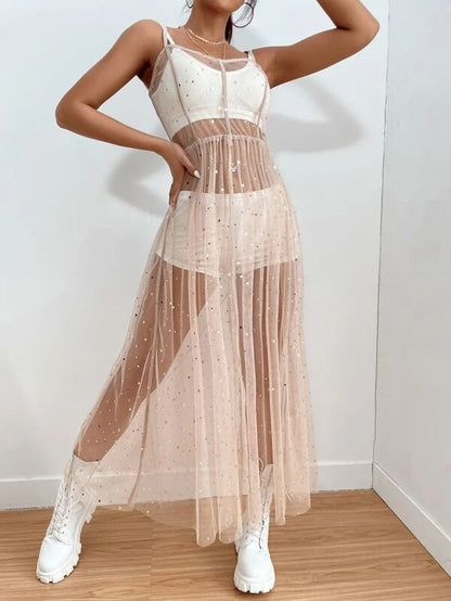 Women's Mesh Transparent Summer Dress Sleeveless Beach Dresses Bikini Cover Up Lightweight Beach Poncho Holiday  Beachwear