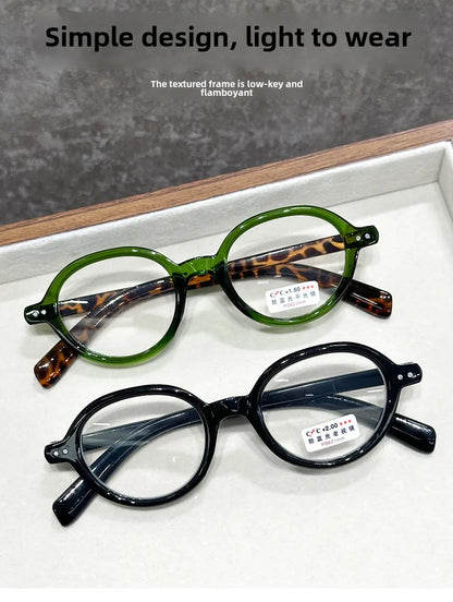 Retro Small Frame Presbyopia Glasses Oval Frame Green Tortoiseshell Reading Glasses Blue Light Blocking Eye Protection Eyewear