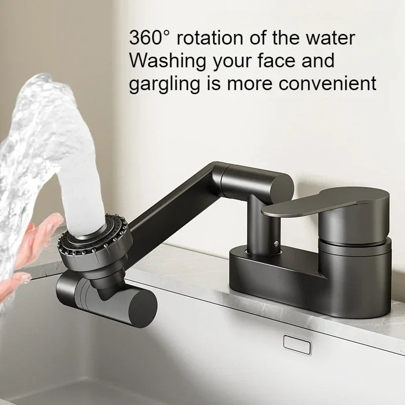 Double Hole Basin Faucets Bathroom Cold and Hot Mixing Tap 2 Modes Nozzle Faucet Sink Basin 360° Rotation Mixing Valve