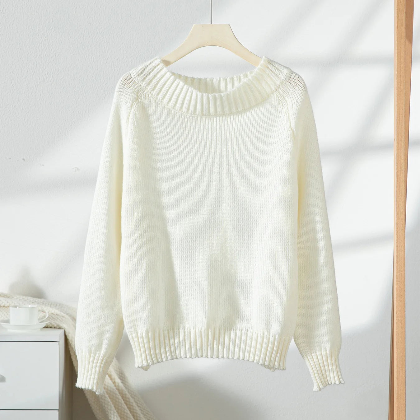 Women's Sweater New Solid Color Simple One Neck Pullover Spring and Autumn Women's Knitted Casual Sweater for Women