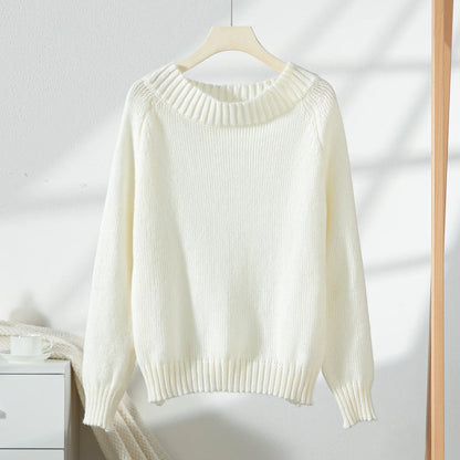 Women's Sweater New Solid Color Simple One Neck Pullover Spring and Autumn Women's Knitted Casual Sweater for Women