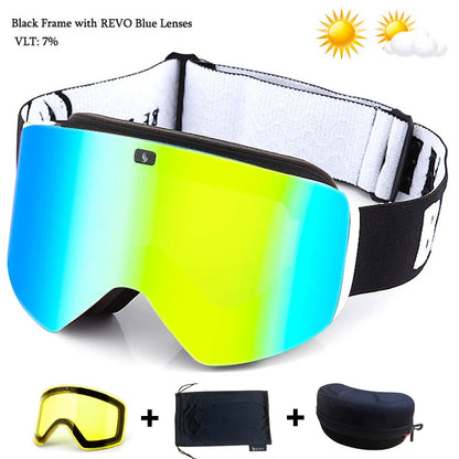 Ski Goggles with Magnetic Double Layer Yellow Lens Skiing Anti-fog UV400 Snowboard Goggles Men Women Ski Glasses Eyewear Set
