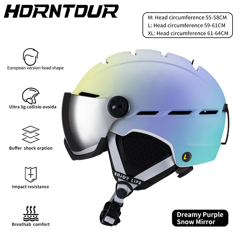 Horntour professional integrated ski helmet anti-collision warmth men and women outdoor single board double board ski equipment
