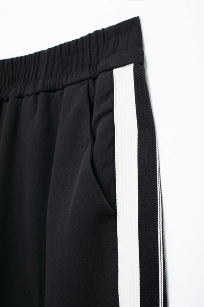 TRAFZA 2024 New Women Casual Black Trousers Suits Sports Short Jacket + Female Vinatge Black White Patchwork Baggy Pants Street