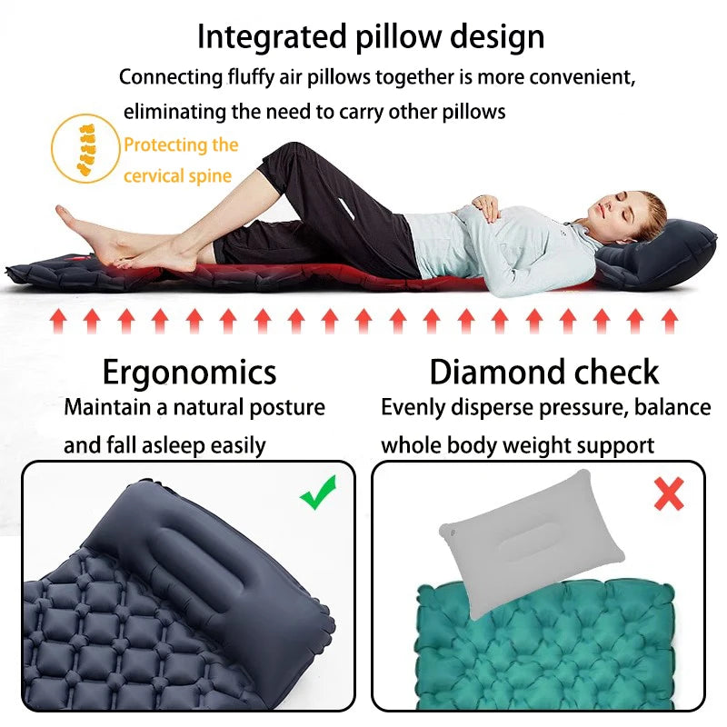 Outdoor Sleeping Pad Camping Inflatable Mattress Built-in Pump Ultralight Air Cushion Travel Mat With Headrest For Travel Hiking