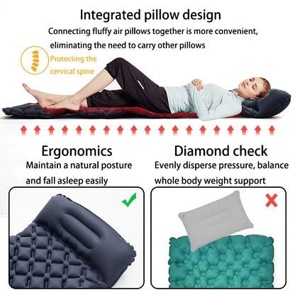 Outdoor Sleeping Pad Camping Inflatable Mattress Built-in Pump Ultralight Air Cushion Travel Mat With Headrest For Travel Hiking