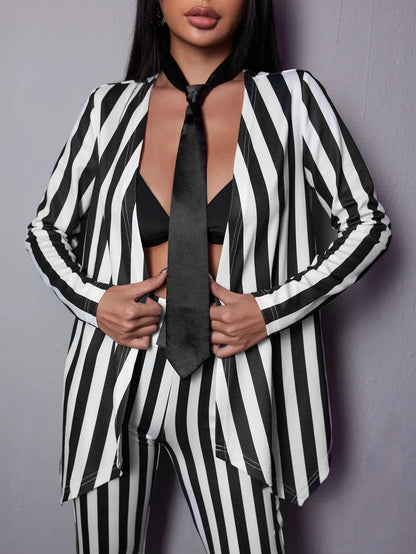 2024 Fashion personality design Long sleeve suit jacket striped high-end commuter coat for women