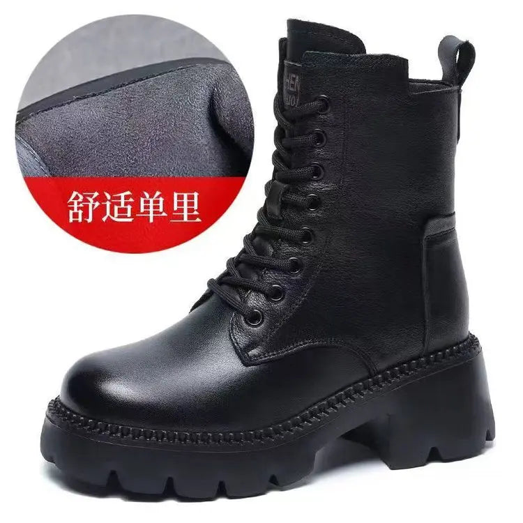 2025Autumn Winter Retro Women's Korean Style Thick-Soled New Short Boots Women's Lace-Up Casual Plus Size Women's Boots