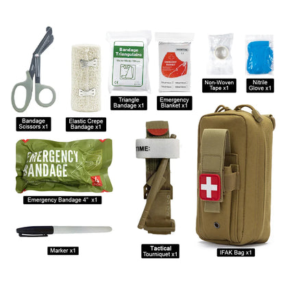 50611s 10pcs IFAK Tactical Molle Pouch Survival First Aid Kit for Emergency Rescue Outdoor Camping Hiking Sports Portable