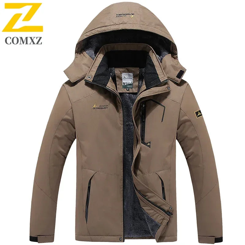 Winter Men's Parka Outdoor Lining Fleece-lined Thickened Windproof Warm Mountaineering Hooded Jacket Cold-resistant Ski Suit 6XL