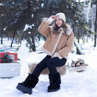 Winter Fur Boots Snow Boots Women Fluffy Fuzzy Furry Faux Fur Boots Middle Calf Platform Pink Black White Furry Boots