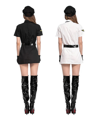 Black White Sexy Women Pilot Costumes Fancy Uniform Stewardess Cosplay Suit Carnival Masquerade Nightclub Role Play Dress