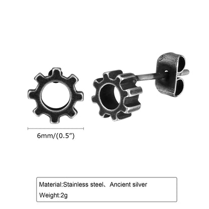 Retro Grey Stud Earrings for Men Boys,Anti Allergy Stainless Steel Ear Studs,Rock Punk Jewelry Anniversary Birthday Gifts