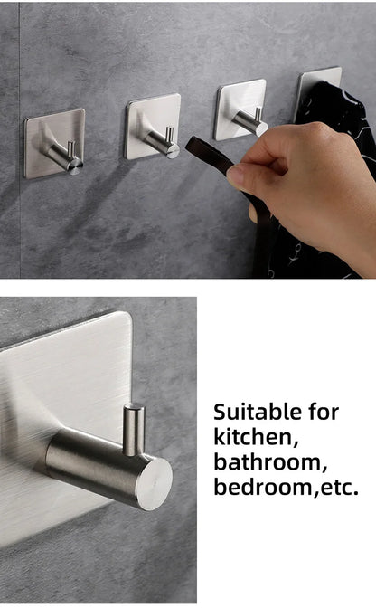 High Quality 304 Stainless Steel Self Adhesive Hooks Shower Bath Hook Kitchen Hanger Bathroom Hook Household Wall Hanger