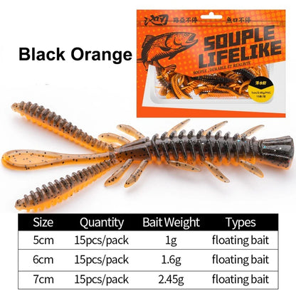 15PCS Floating Soft Shrimp Fishing Bait 5/6/7CM NED Rig Wobbler Shrimp Swim Lure Jig Salt Silicone Swimbait with Fish Attractant
