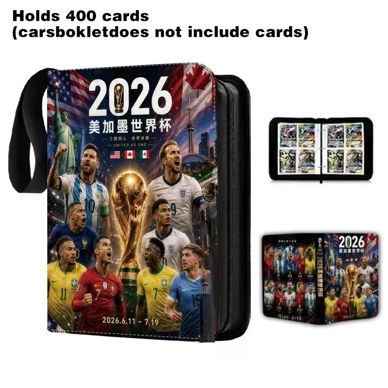 2026 World Cup Football Star Ronaldo Messi Mbappé 400/900pcs Album Book Folder Card Slots Collections Zipper Card Binder Holder