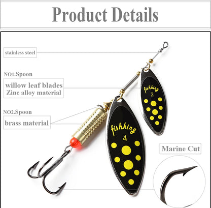 FISH KING Fishing Spinner Blade Metal Lure Double Spinnerbait Hard Artificial Lure Jig Items 115mm 20g