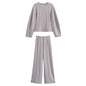 TRAFZA Women New Fashion Slimming 2-Piece Set Double-Sided Fabric O-Neck Long-Sleeve Top+Elegant Stretch Long Pants Female Suit