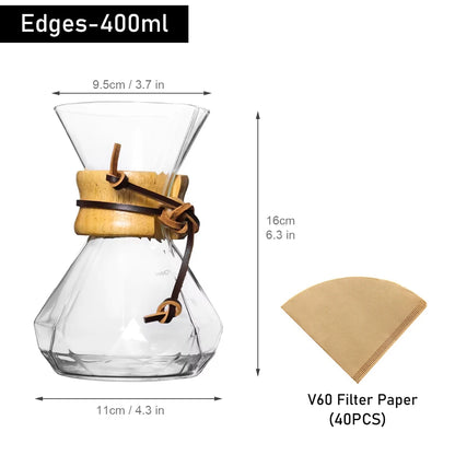 Glass Coffee Pot Drip Brewing Chemex Cafetera 400M/600ML Hand Brewed Coffee Filter Cup Pour Over Coffee Maker For Home Office