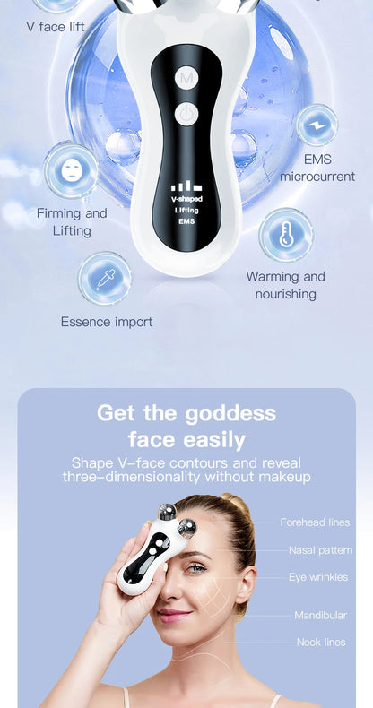 Portable Electric V-Face Lift Roller Massager EMS Microcurrent Sonic Vibration Facial Lifting Skin Tighten Massage Beauty Device