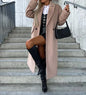 Women's Coat Autumn Winter, Long Sleeve, Notch Collar, Double-Breasted Solid, Casual Loose Long Woolen Jacket Coat