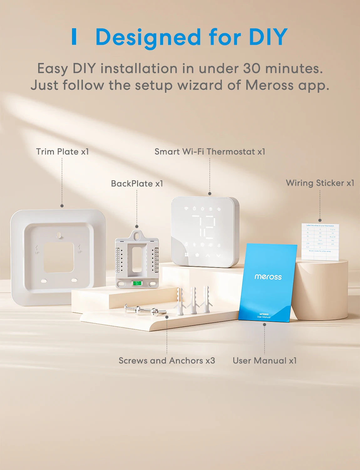 Meross Matter Smart US Wi-Fi Thermostat Compatible with 95% heating and cooling systems Work with Alexa Homekit