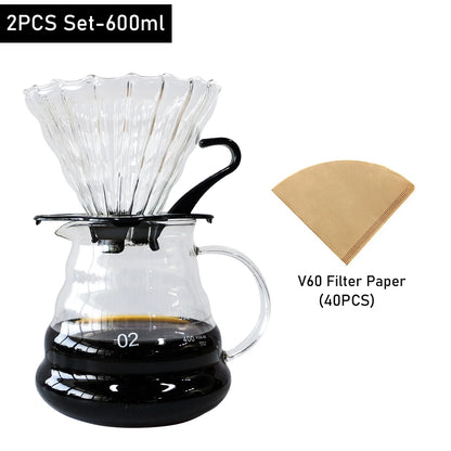 Glass Coffee Pot Drip Brewing Chemex Cafetera 400M/600ML Hand Brewed Coffee Filter Cup Pour Over Coffee Maker For Home Office