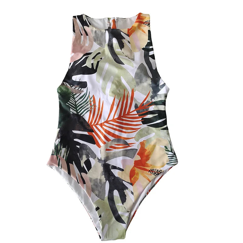 2023 Summer Conservative Tropical Plant Printing Bikini One-piece Swimsuit Beach Bikini Mini Micro Hot