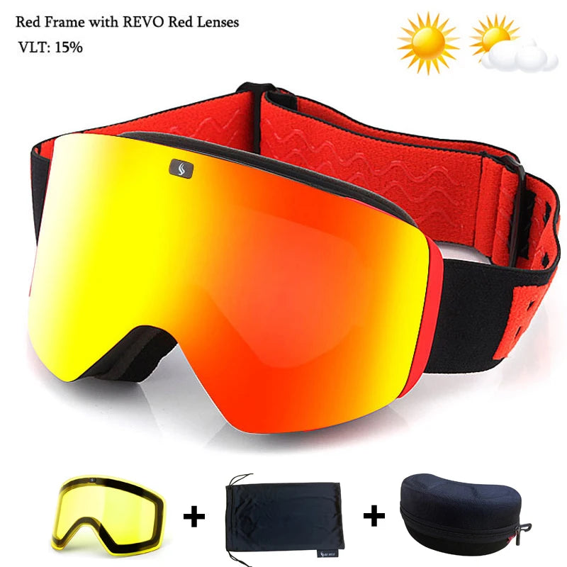 Ski Goggles with Magnetic Double Layer Yellow Lens Skiing Anti-fog UV400 Snowboard Goggles Men Women Ski Glasses Eyewear Set