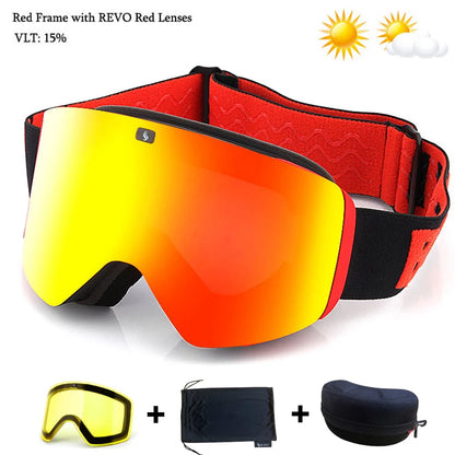 Ski Goggles with Magnetic Double Layer Yellow Lens Skiing Anti-fog UV400 Snowboard Goggles Men Women Ski Glasses Eyewear Set