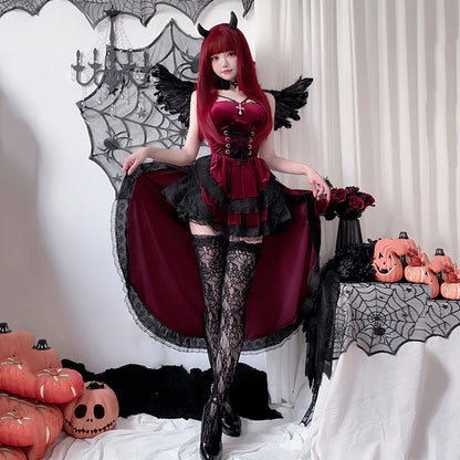 Sexy Lingerie Cosplay Dark Gothic Halloween Costume Ladies Dress Dovetail Witch Vampire Bride Performance Costume Red Suit