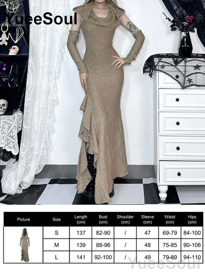 Halloween Gothic Grunge Punk Women Dress Long Sleeve Lace Slim Black Dresses 2025 New Y2K Harajuku Lolita Fairy Core Party Dress