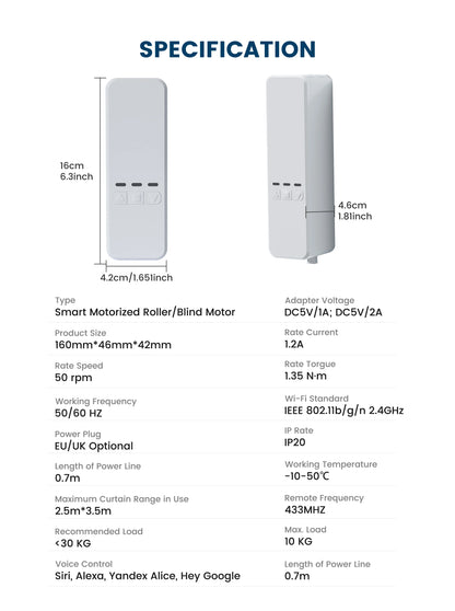GIRIER Smart Curtain Motor WiFi Motorized Roller Shade Motor for Blinds Works with Alexa Google Home Assistant Supports Tuya APP