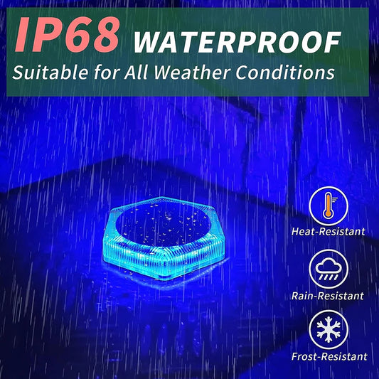 Blue Solar powered Outdoor LED Garden Lights Auto On/Off Waterproof IP68 Step Railing Stairs Yard Patio Pathway Driveway Light