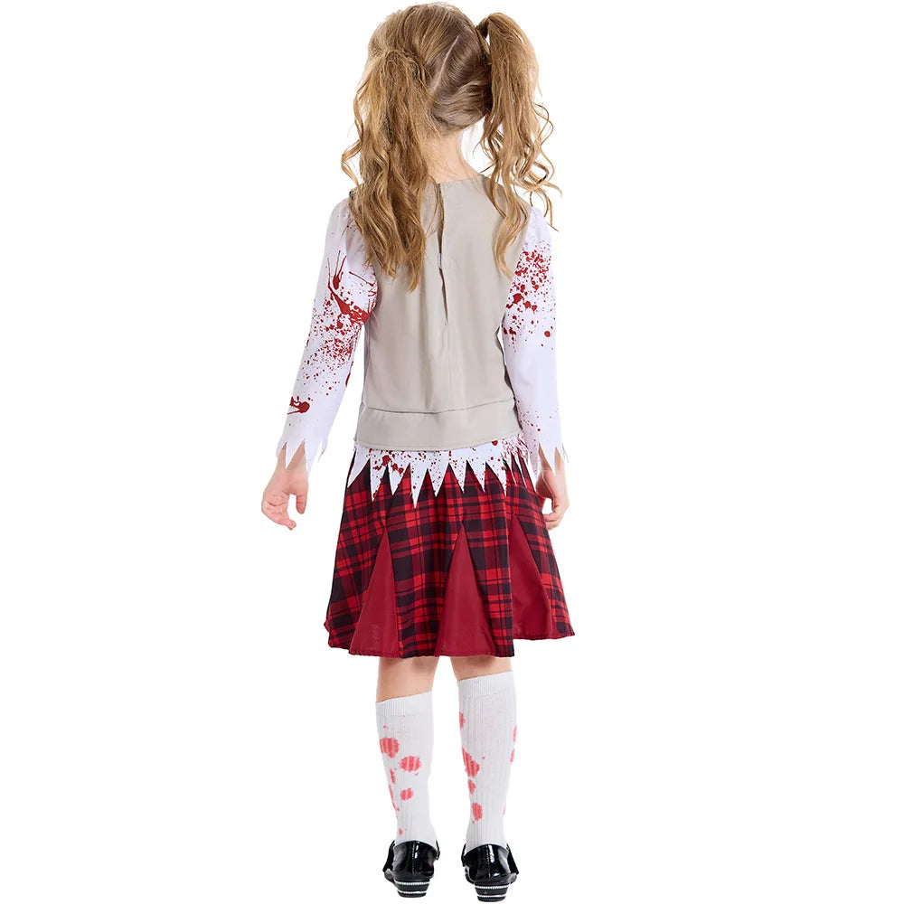 Girls Zombie School Costume Uniform Child Vampire Costume Outfits Scary Halloween Costume for Kids Zombie School Boy Outfits