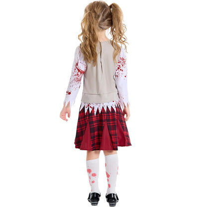Girls Zombie School Costume Uniform Child Vampire Costume Outfits Scary Halloween Costume for Kids Zombie School Boy Outfits