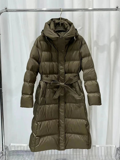 Fashionable Autumn Winter New 2025 Winter Women Thick White Duck Down Jacket Female Long Hooded Puffer Coat Ladies Outerwear