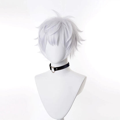 Short White Synthetic Straight Wig Anime Game Cosplay Heat Resistant Fluffy Men Wig for Daily Party
