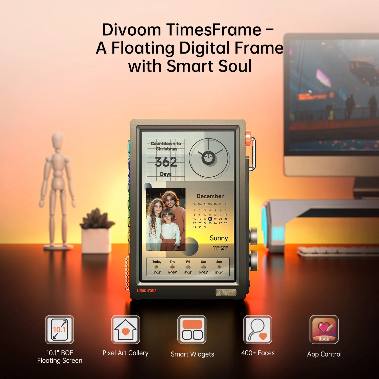 Divoom Times Frame Smart HD Screen | 10.1" DIY Digital Clock | Crypto Stocks Weather Calendar | Tech Gift Desk SetupPicture FramesGoWisse.com
