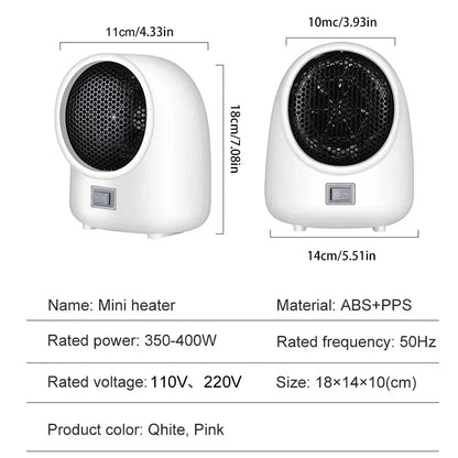 400W Mini Electric Heater 2-speed Quick Heating Home Electric Heater 220V/110V Hot Fan Overheating Protection Air Heat