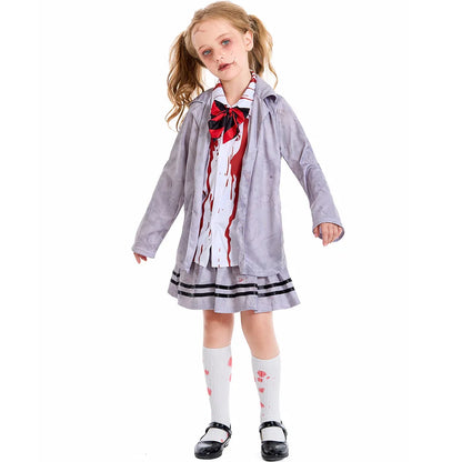 Girls Zombie School Costume Uniform Child Vampire Costume Outfits Scary Halloween Costume for Kids Zombie School Boy Outfits