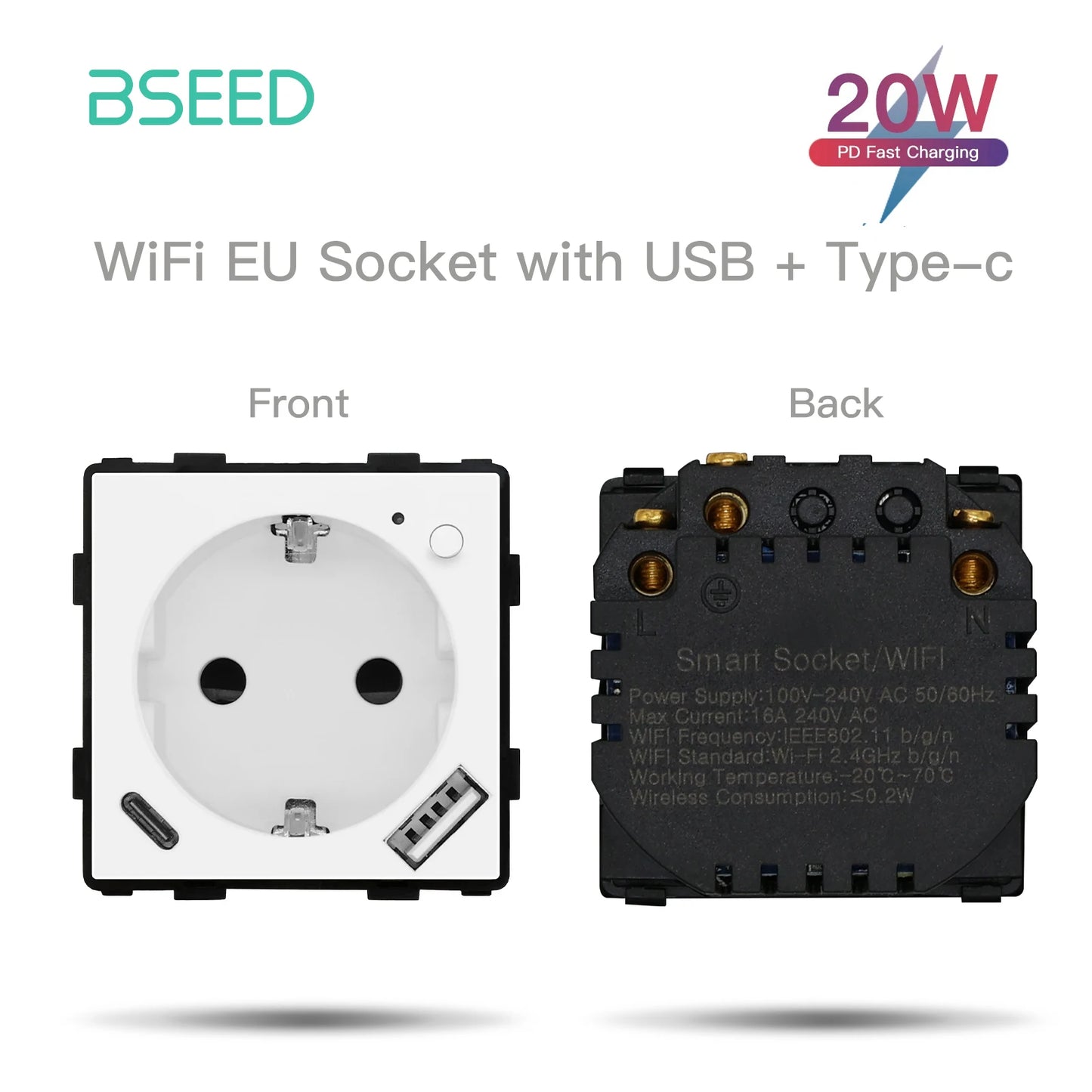 BSEED EU Standard Wifi Socket Smart Plug Function Part Only Power Monitor Timing Smart Home Alexa Voice Control  Bule Backlight